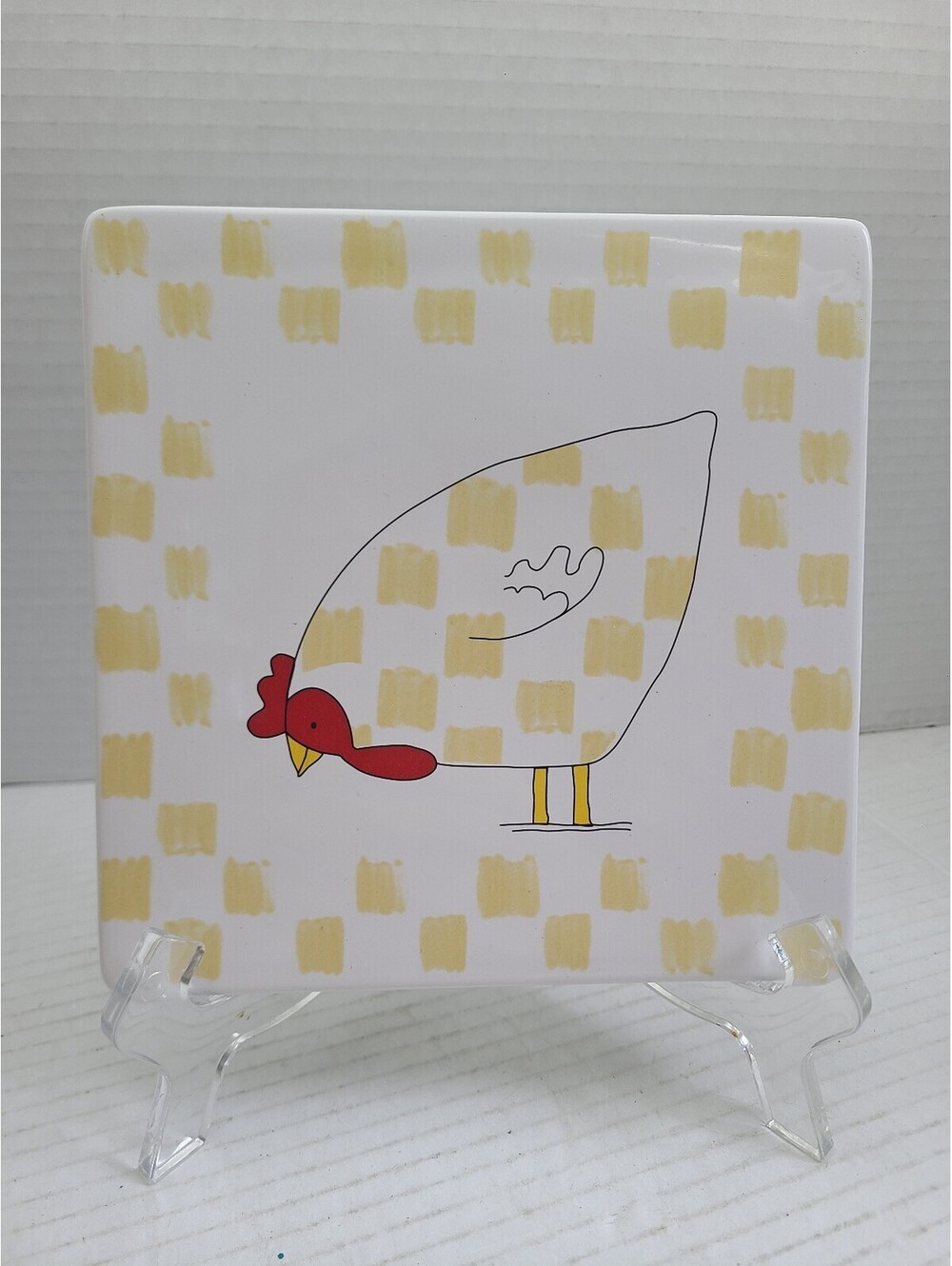 Blue Sky Corp Folk Art Fat Chicken Rooster Ceramic Trivet Tile